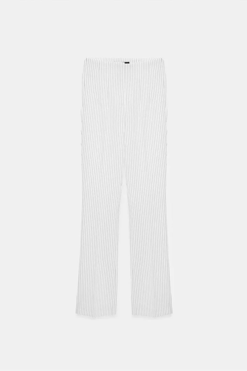 Dilvin White DILVIN High-Waist Striped Pleated Flare Pants for Women | Best Price UAE