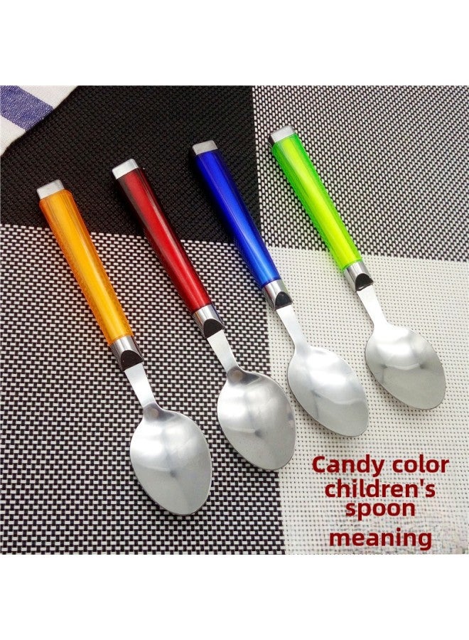 Stainless Steel Children's Tableware Cute Creative Color Handle Spoon Fork Baby Food Supplemental Spoon Set-Specifications:Red Spoon - Image 1