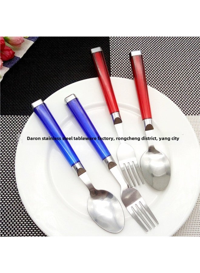 Stainless Steel Children's Tableware Cute Creative Color Handle Spoon Fork Baby Food Supplemental Spoon Set-Specifications:Red Spoon - Image 4