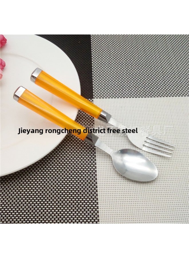 Stainless Steel Children's Tableware Cute Creative Color Handle Spoon Fork Baby Food Supplemental Spoon Set-Specifications:Red Spoon - Image 3