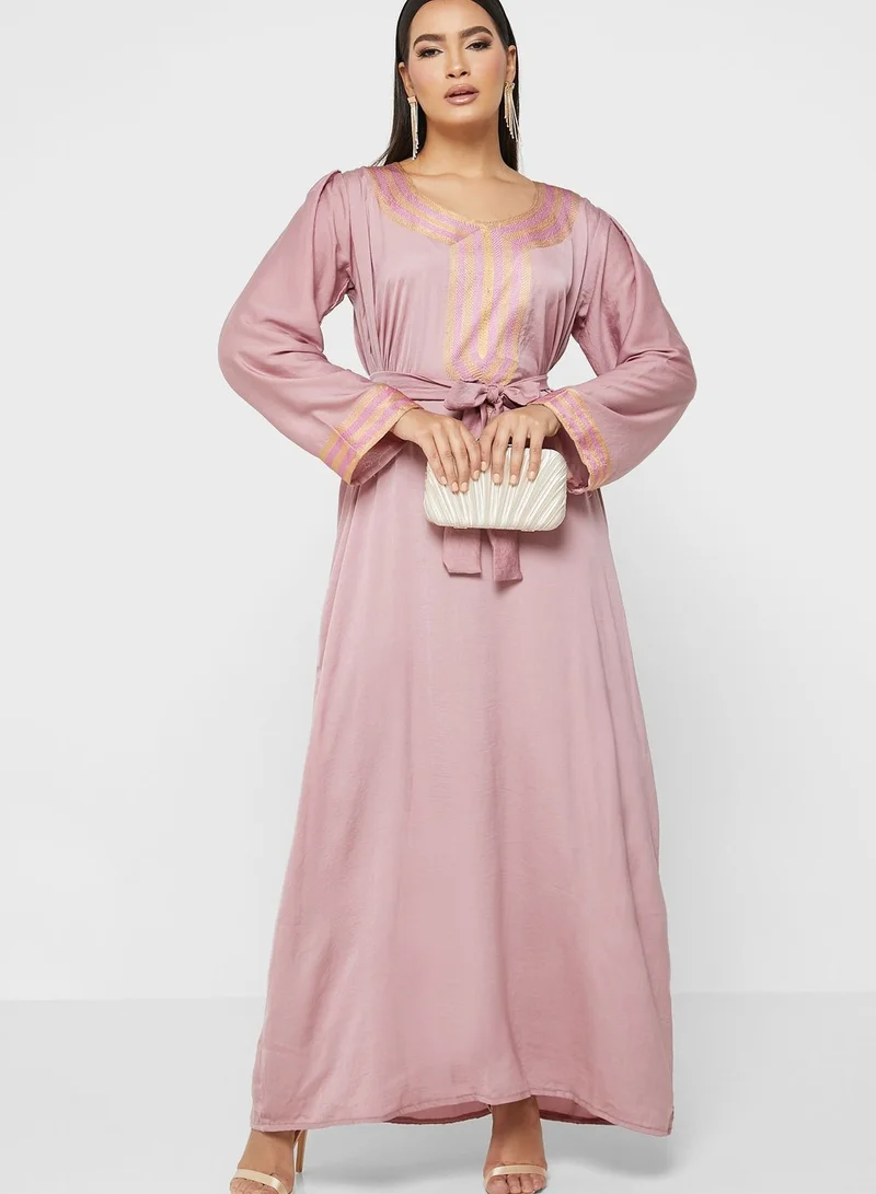 hayas closet Embroidered Belted Jalabiya
