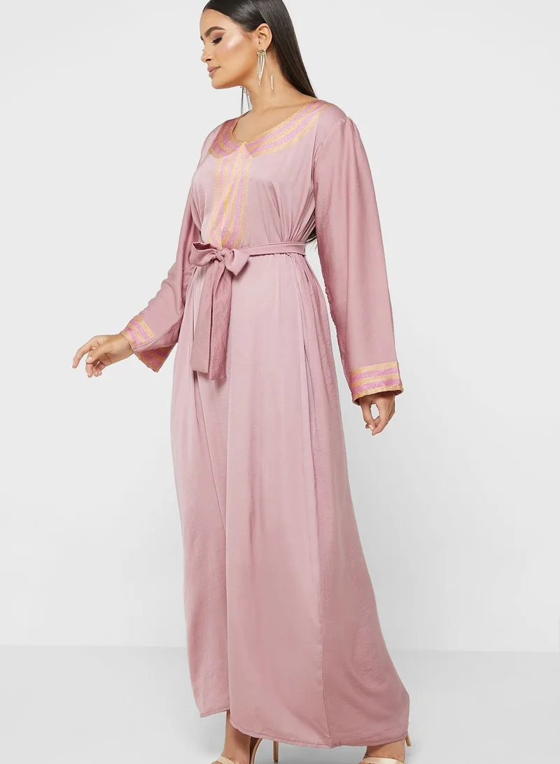 hayas closet Embroidered Belted Jalabiya