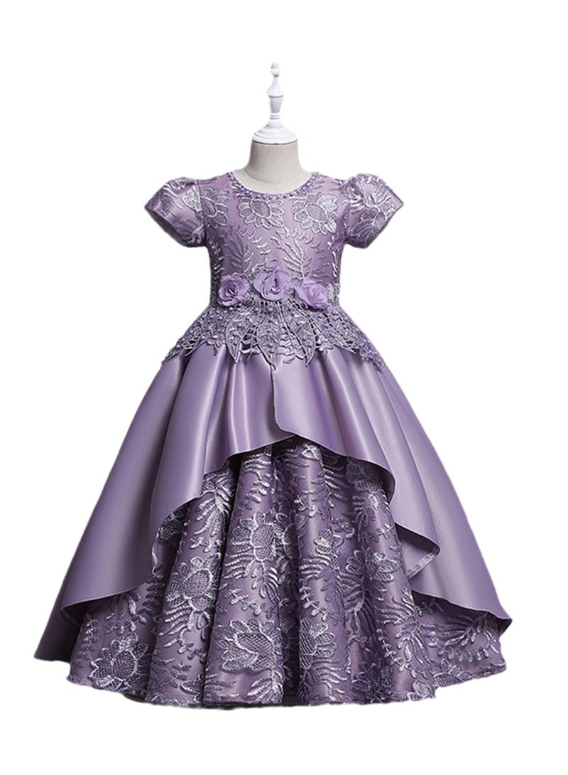 Girls dress long satin embroidered princess dress performance dress Costumes - Image 1