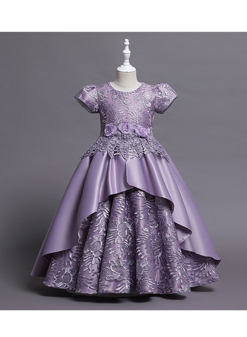 Girls dress long satin embroidered princess dress performance dress Costumes - Image 2