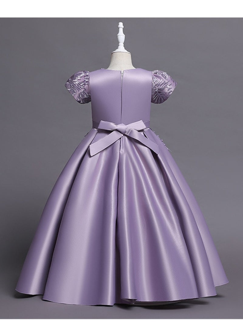 Girls dress long satin embroidered princess dress performance dress Costumes - Image 4