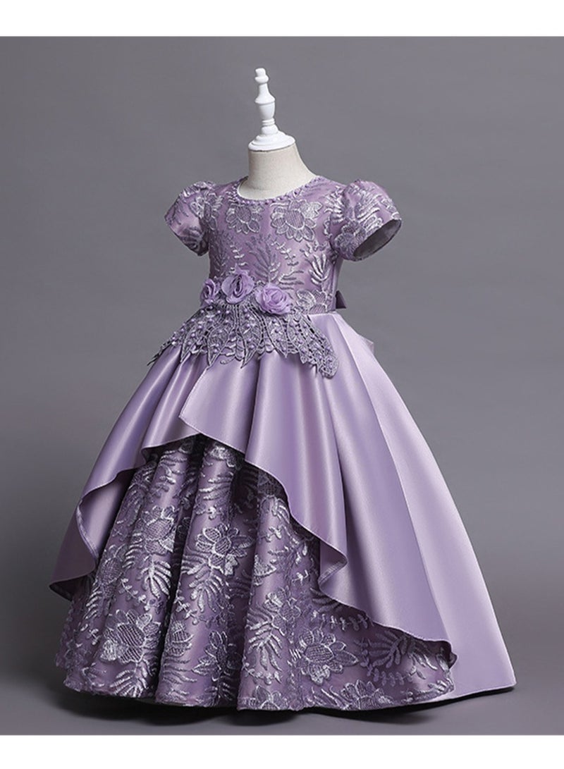 Girls dress long satin embroidered princess dress performance dress Costumes - Image 3