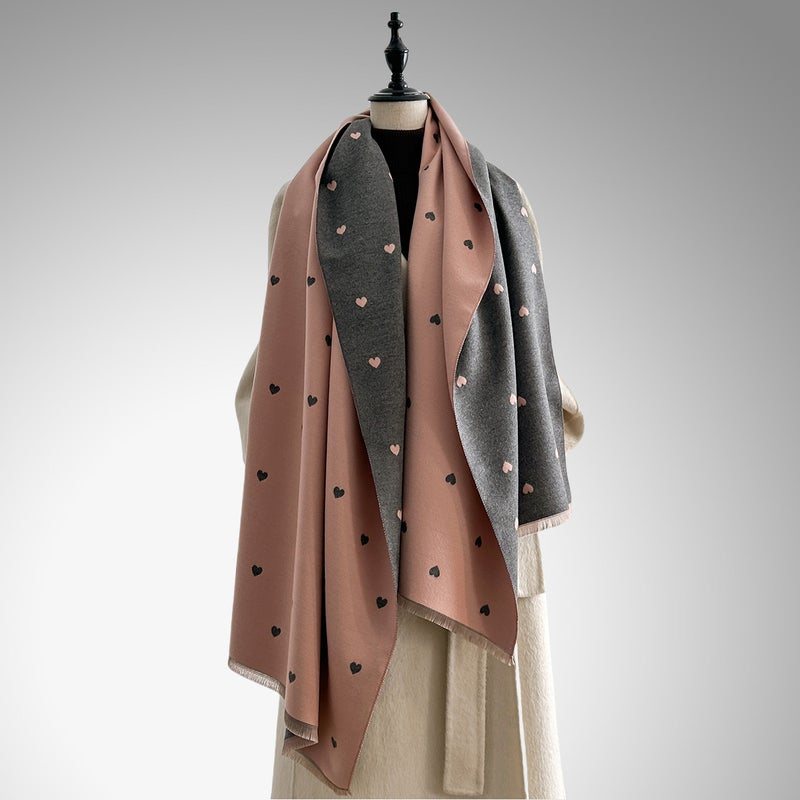 Autumn and Winter Heart Texture Fashionable Double-Sided Women''s Imitation Cashmere Sweet Style Warm Scarf Air-Conditioned Neck Scarf Shawl - Image 3