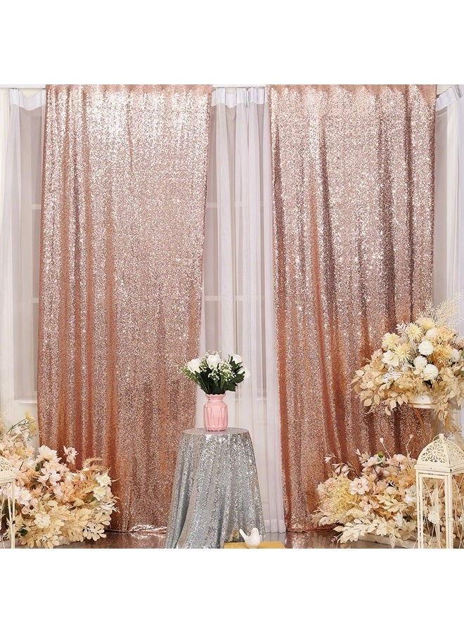 Poise3EHome 2Pcs 3Ft x 8Ft Rose Gold Sequin Backdrop Curtain, Glitter Photography Background, Sequence Xmas Thanksgiving Backdrop for Wedding Party Holiday Festival Decor… - Image 1