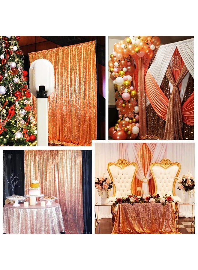 Poise3EHome 2Pcs 3Ft x 8Ft Rose Gold Sequin Backdrop Curtain, Glitter Photography Background, Sequence Xmas Thanksgiving Backdrop for Wedding Party Holiday Festival Decor… - Image 2