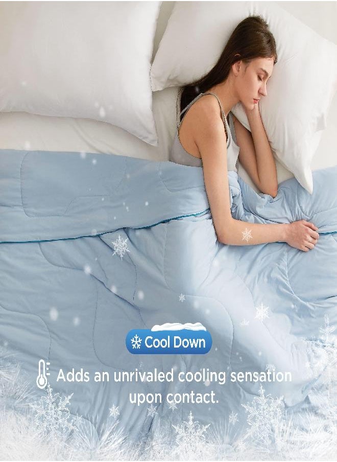 Bedsure Bedsure Cooling Comforter for Hot Sleepers - Air-Chill Cooling Throw Blanket Lightweight Cooling Comforter Blanket for Summer, Blue, 60x80 Inches  - Image 2
