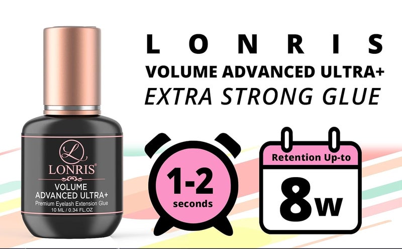 LONRIS 7-8 Weeks Retention/Eyelash Extension Glue Volume Advanced Ultra+ Lash 10 ml/1-2 Sec Drying time/Maximum Bonding/Semi-Permanent Extensions Supplies/Professional Use Only Black Adhesive - Image 3