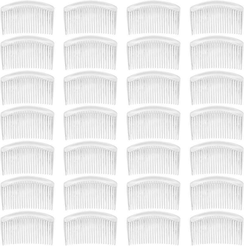 28 Pack Clear White Small Plastic Hair Side Comb With Long Teeth Hairpins Grips Barrettes Clamps Bows for Women Bridal Wedding Veil Decorative Headpiece Freach Twist Updo Bun Accessories