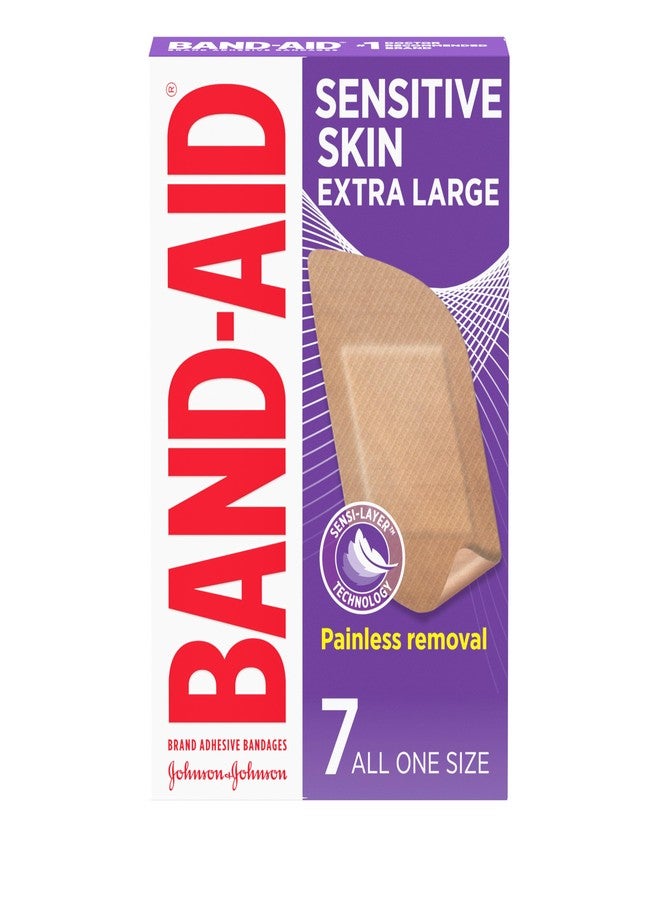 BAND-AID Brand Adhesive Bandages for Sensitive Skin, Hypoallergenic First Aid Bandages with Painless Removal, Stays on When Wet & Suitable for Eczema Prone Skin, Extra Large Size, 7 ct - Image 1