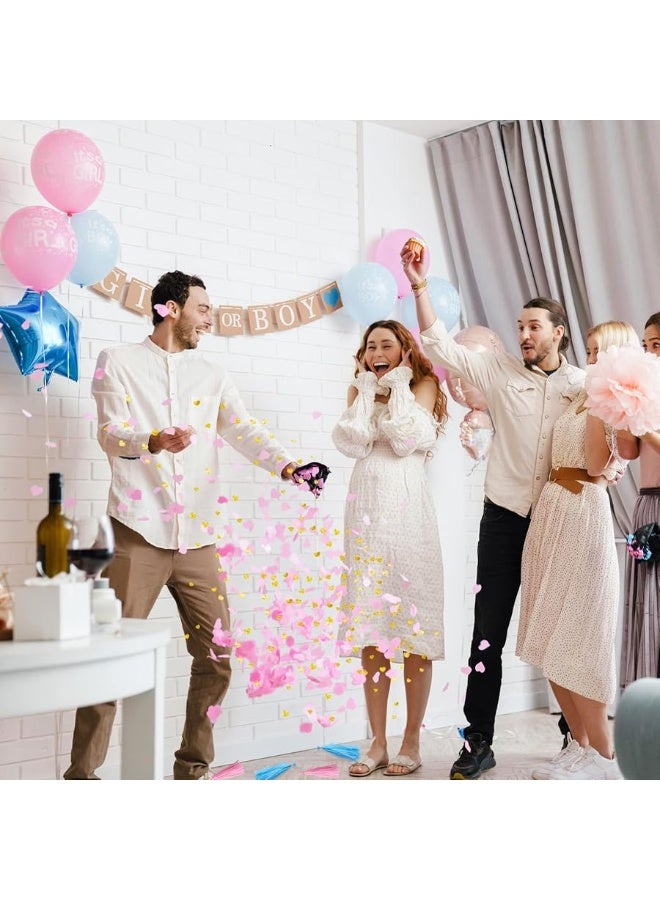 RUBFAC Jumbo Gender Reveal Balloon Kit, 2pcs 36" Black Balloons with Blue Pink Balloons, Tassels and Heart Shaped Paper Confetti for Baby Gender Reveal Party - Image 3