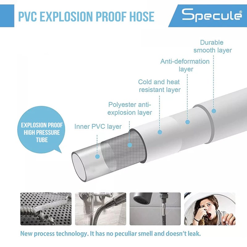 Specule 2 Meter PVC High-Pressure Flexible Shower Hose Pipe | Jet Spray Tube for Hand Shower | Health Faucet & Toilet Spray | Chrome Finish with Durable Brass Connectors | Tangle-Free Design - Image 2