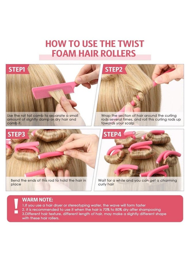Sweetpea - Flexible Curling Rods Flexi Rods Hair Curlers Set,Twist Foam Hair Rollers No Heat Hair Curlers Rollers,Steel Pintail, Rat Tail Comb For Short And Long Hair (0.3 X 7 Inch(Extra Small) 10Pcs) - Image 1