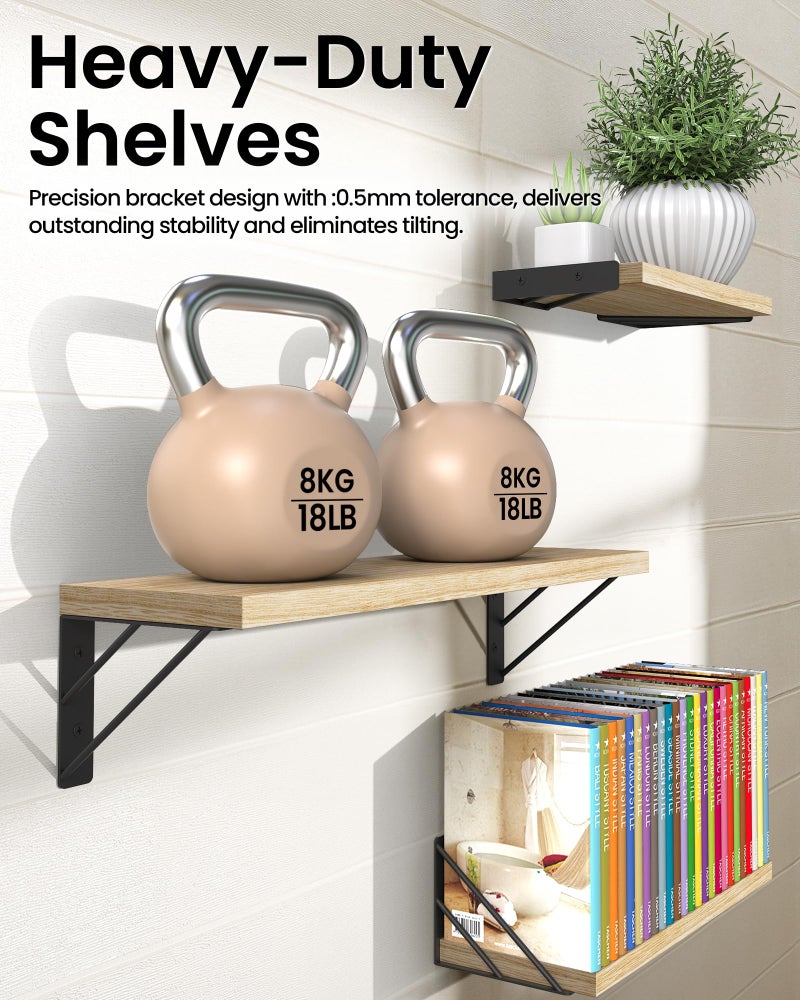 BAYKA Wall Shelves for Bedroom Decor, Floating Wall Shelves for Living Room Kitchen Storage, Wall Mounted Rustic Wood Floating Shelves for Kids Books, Corner Shelves for Bathroom(Brownï¼ŒSet of 3) - Image 5