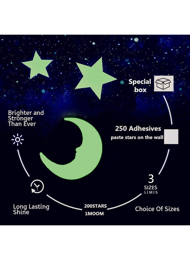 Aooyaoo Glow In The Dark Stars - Glow Stars Stickers For Ceiling,Self Adhesive 3D Glowing Stars And Moon For Starry Sky,Wall Decals For Kids Rooms,Wall Stickers For Bedroom(200 Stars,1 Moon - Image 2