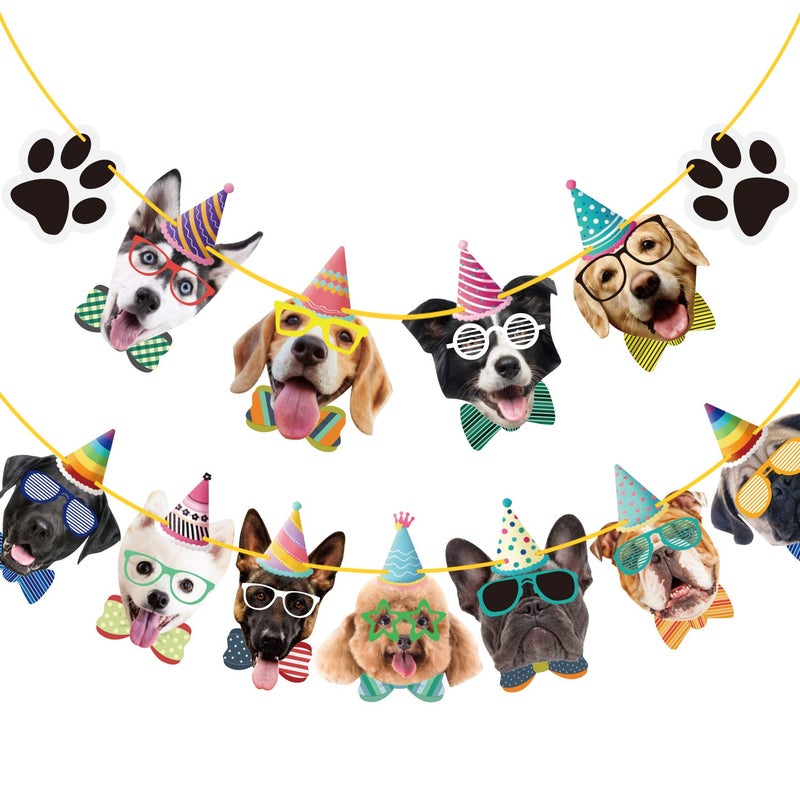 Duufin 15 Pieces Dog Faces Claws Party Banner Set Birthday Portrait Banner Dogs Theme Party Bunting Decoration - Image 1