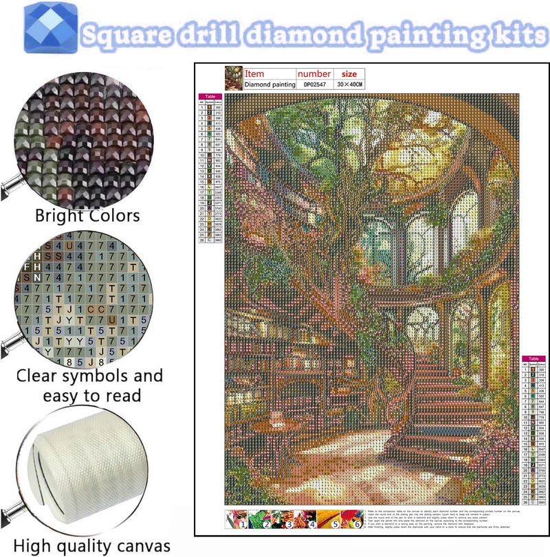 AIBOERL Square Drill Bookstore Diamond Art Kits for Adults,Book 5D Diamond Painting Kits for Adults Beginners,DIY Square Diamond Dot Painting Gem Art Kits for Adult,Home Wall Decor 12x16Inch - Image 3