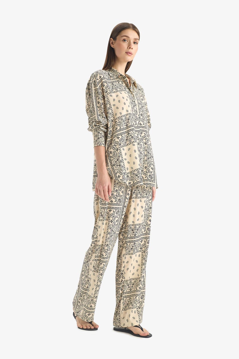 DeFacto Beige Woman Regular Fit Paisley Viscose Beach Trousers Casual - Image 2