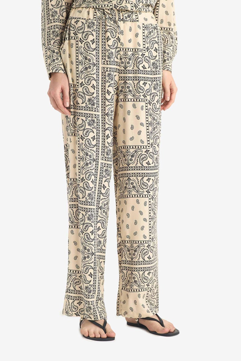 DeFacto Beige Woman Regular Fit Paisley Viscose Beach Trousers Casual - Image 5