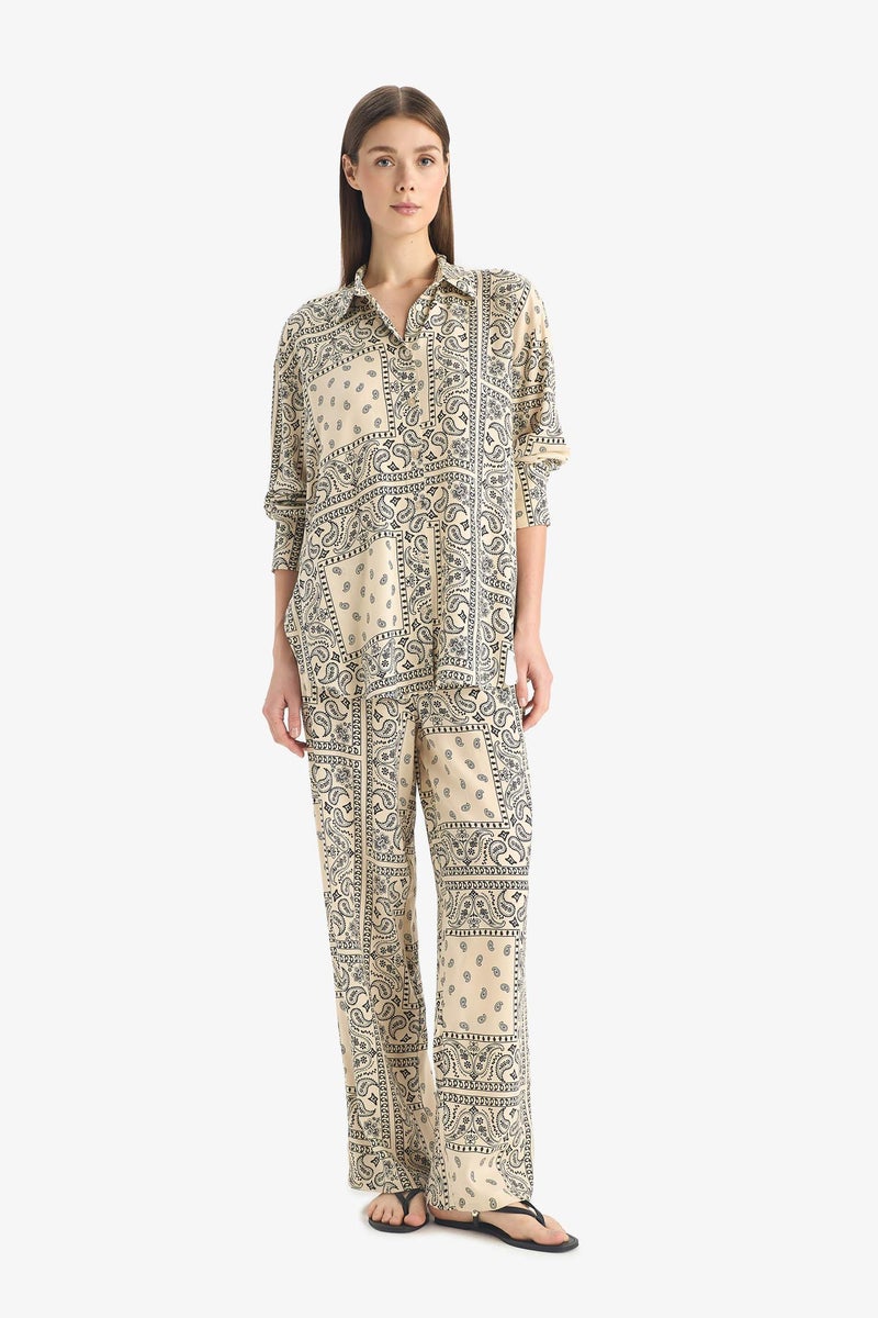 DeFacto Beige Woman Regular Fit Paisley Viscose Beach Trousers Casual - Image 1