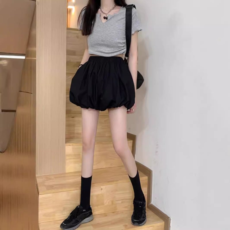 Hip Wrap Skirt White Bud Puffy Skirt Women'S Summer High Waist A- Line Cake Short Skirt Shorty Slim Look - Image 3