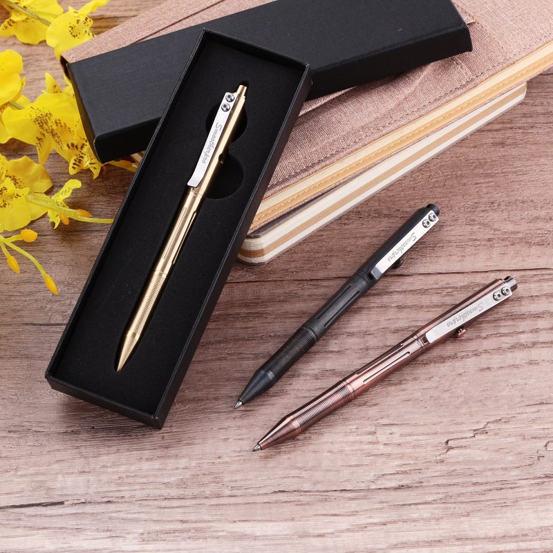 SMOOTHERPRO Bolt Action Pen, Solid Brass Ballpoint Pen Compatible with Pilot G2 Refill, Weighted Heavy Pen for Tremor Parkinson Arthritic Hand, Plated Vintage Retro Black(RG335) - Image 2