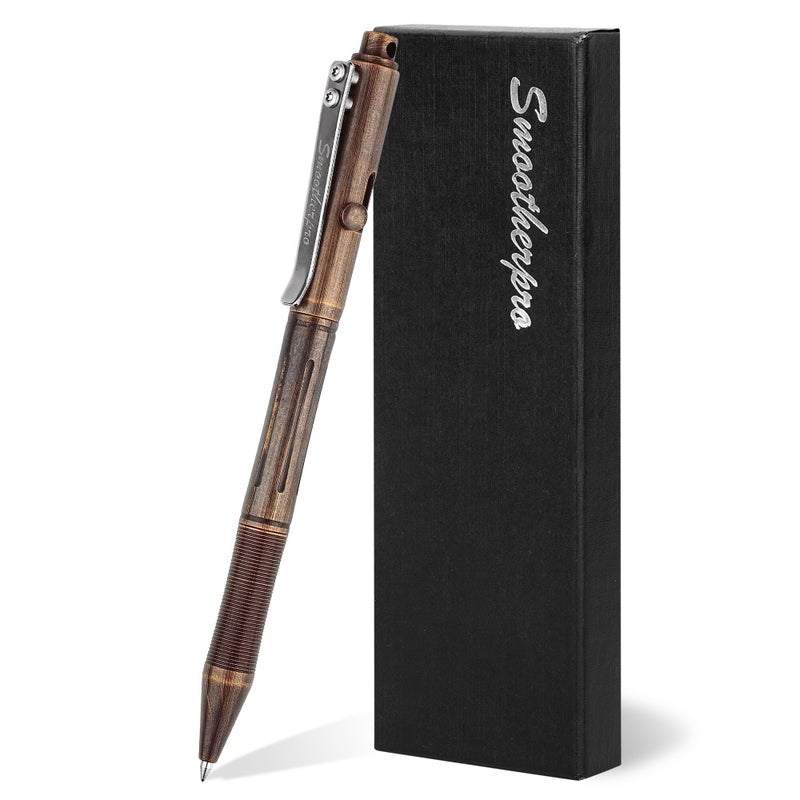 SMOOTHERPRO Bolt Action Pen, Solid Brass Ballpoint Pen Compatible with Pilot G2 Refill, Weighted Heavy Pen for Tremor Parkinson Arthritic Hand, Plated Vintage Retro Black(RG335) - Image 1