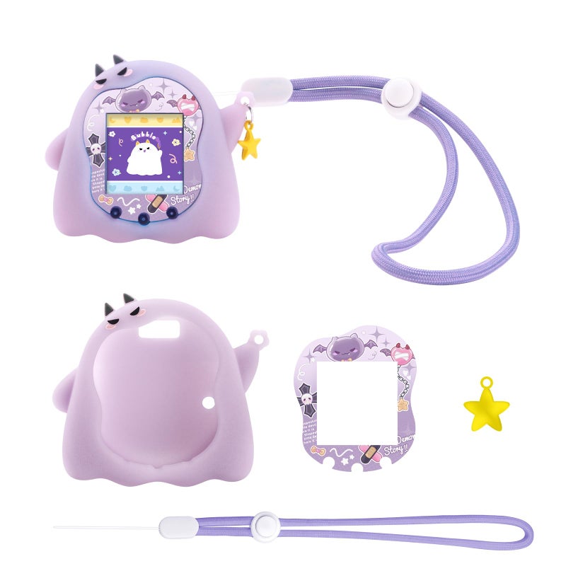 BUBBLELOGUS Luminous Silicone Case for Tamagotchi Uni, Soft Glow in The Dark TPU Protective Cover with Screen Decoration Protector and Adjustable Wrist Strap - Little Devil (Luminous Purple) - Image 1
