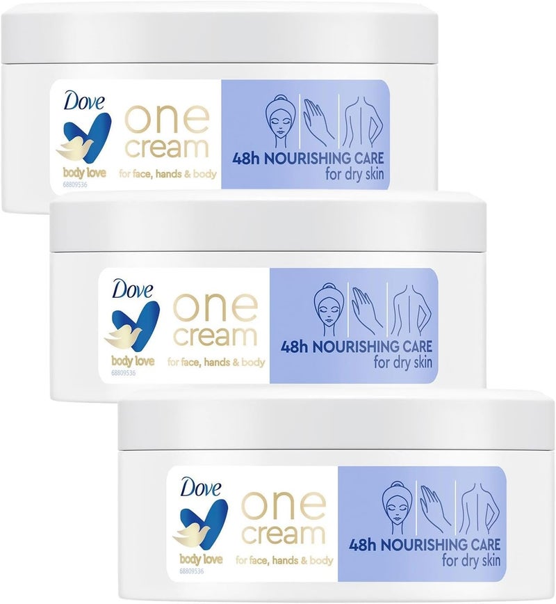 Dove Body Love Nourishing Care One Cream 48Hours Long Lasting Moisture for Face Hands and Body Ceramide Restoring Serum Suitable for Dry Skin 250ml 3 Pack
