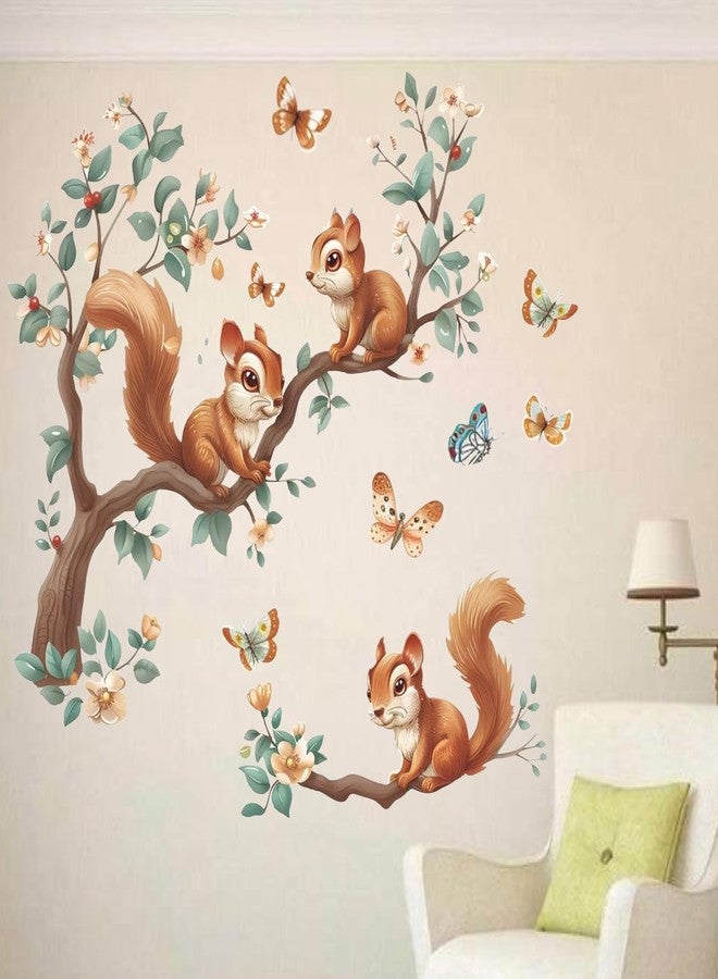 DecorVilla Decor Villa Woodland Squirrels Wall Decal, Tree Branch with Butterflies, Nursery Room Decorative Sticker PVC Vinyl Baby&Kids Room Decor Size -(60x50) - Image 3