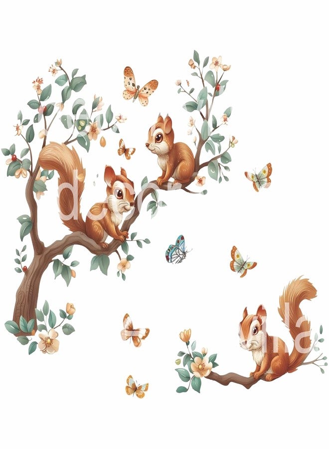 DecorVilla Decor Villa Woodland Squirrels Wall Decal, Tree Branch with Butterflies, Nursery Room Decorative Sticker PVC Vinyl Baby&Kids Room Decor Size -(60x50) - Image 5