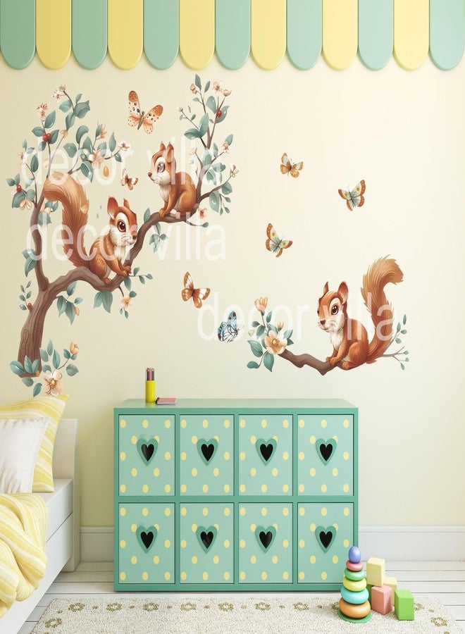 DecorVilla Decor Villa Woodland Squirrels Wall Decal, Tree Branch with Butterflies, Nursery Room Decorative Sticker PVC Vinyl Baby&Kids Room Decor Size -(60x50) - Image 4