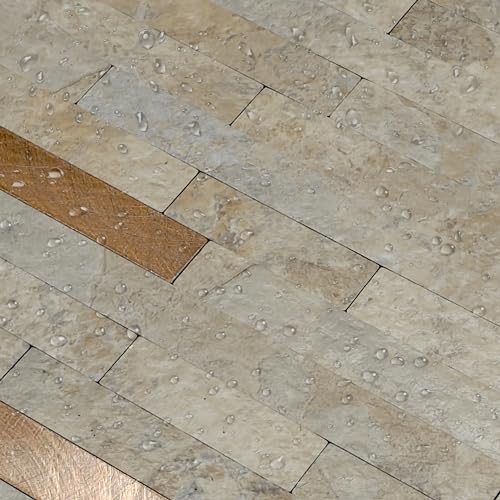 KASARO 10-Sheet Peel and Stick Backsplash Tiles for Kitchen, Marble Stone Beige with Vintage Golden Embellished Stripes, Self-Adhesive Wall Tile Stick on Bathroom, Fireplace, RV - Image 5