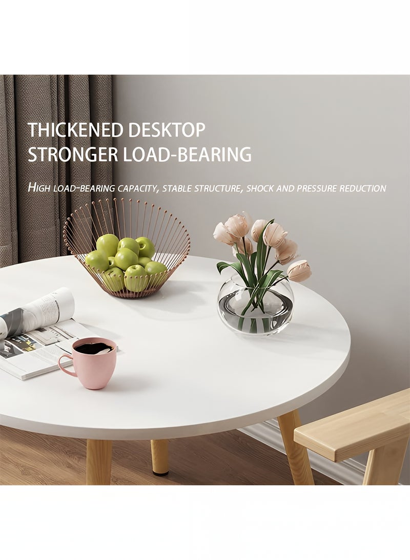 Taimi 3-Piece Dining Set, Modern Round Dining Table with 2 Elegant Chairs | Solid White Wood Table 80cm with 2 White Mid Century Soft Padded Seats and Wooden Legs - Image 3