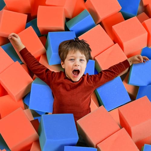 TAYUQEE Foam Pit Cubes, 24 PCS 5 Inches Gymnastics Foam Blocks Trampoline Blocks, Multi-Sport Protective Padding for Freerunning, Trampoline, Parkour, Skate Parks & BMX - Dark Blue & Orange - Image 1