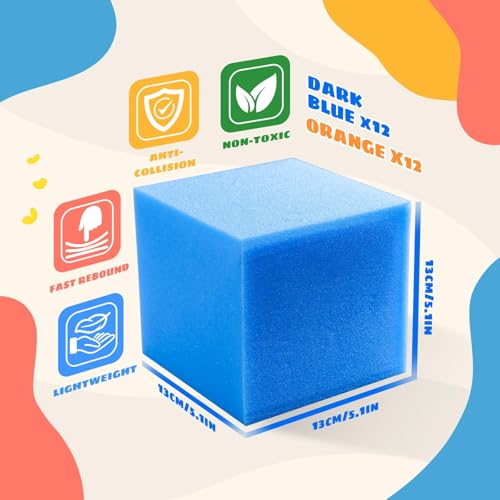 TAYUQEE Foam Pit Cubes, 24 PCS 5 Inches Gymnastics Foam Blocks Trampoline Blocks, Multi-Sport Protective Padding for Freerunning, Trampoline, Parkour, Skate Parks & BMX - Dark Blue & Orange - Image 2