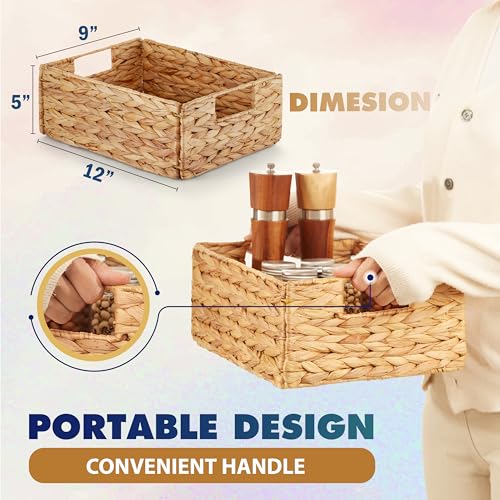 BLUEWEST Water Hyacinth Storage Baskets (Set of 6) – Woven Hyacinth Organizer with Carrying Handles, Laundry Basket for Organizing, Rattan Bin for Shelves - Image 3