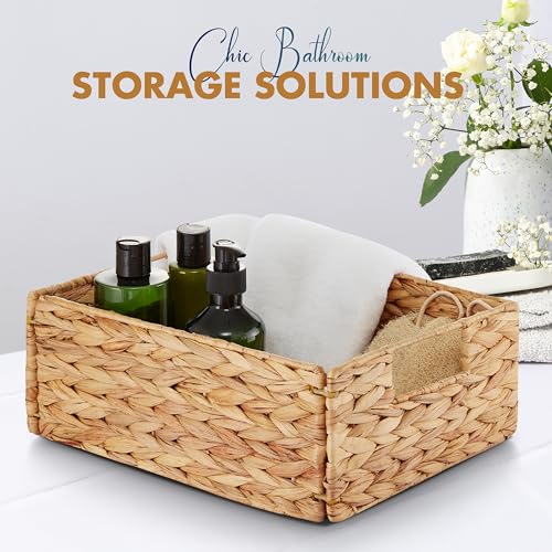 BLUEWEST Water Hyacinth Storage Baskets (Set of 6) – Woven Hyacinth Organizer with Carrying Handles, Laundry Basket for Organizing, Rattan Bin for Shelves - Image 4
