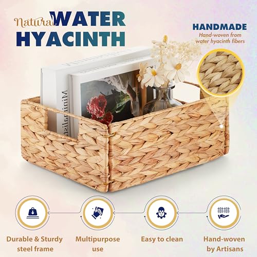 BLUEWEST Water Hyacinth Storage Baskets (Set of 6) – Woven Hyacinth Organizer with Carrying Handles, Laundry Basket for Organizing, Rattan Bin for Shelves - Image 2