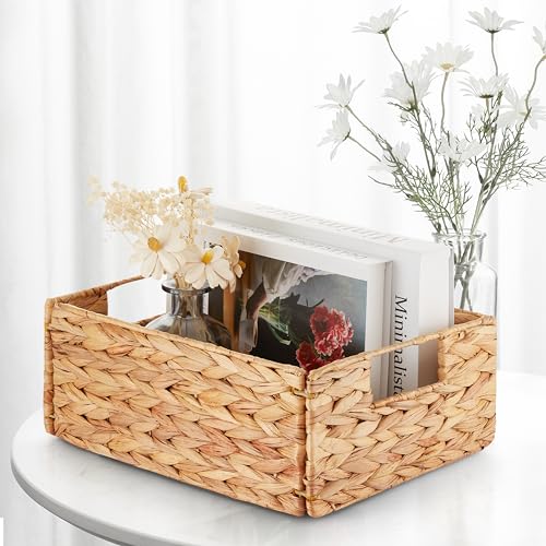 BLUEWEST Water Hyacinth Storage Baskets (Set of 6) – Woven Hyacinth Organizer with Carrying Handles, Laundry Basket for Organizing, Rattan Bin for Shelves - Image 5