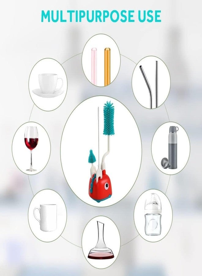 Clyton مجموعة فرش تنظيف زجاجات الرضاعة مع حامل لحلمات وماصات زجاجات حليب الأطفال، فرشاة تنظيف زجاجات الرضاعة بشعيرات سيليكون مع فرشاة تنظيف الغطاء، فرشاة سهلة التنظيف بزاوية 360 درجة، مجموعة 5 في 1 - Image 2