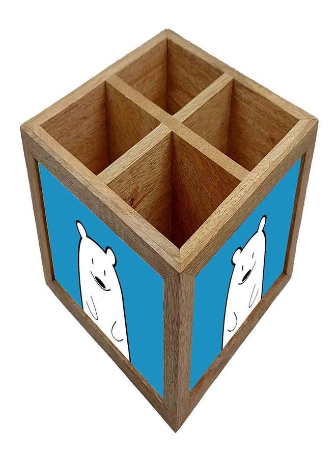 Nutcase Wooden Cutlery Stand Holder Silverware Caddy Spoons Forks Knives Organizer for Dining Table & Kitchen -Made in India-Spoons NOT Included - Sweet Polar Bear - Image 2