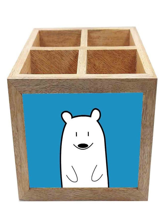 Nutcase Wooden Cutlery Stand Holder Silverware Caddy Spoons Forks Knives Organizer for Dining Table & Kitchen -Made in India-Spoons NOT Included - Sweet Polar Bear - Image 3