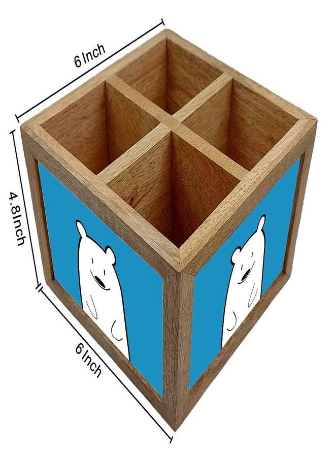 Nutcase Wooden Cutlery Stand Holder Silverware Caddy Spoons Forks Knives Organizer for Dining Table & Kitchen -Made in India-Spoons NOT Included - Sweet Polar Bear - Image 4
