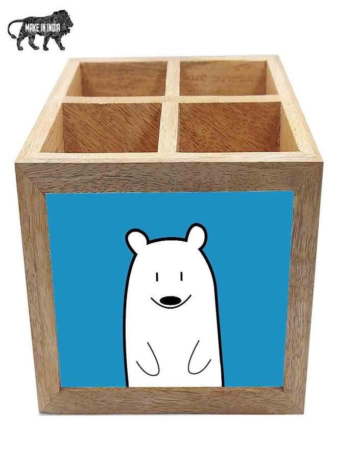 Nutcase Wooden Cutlery Stand Holder Silverware Caddy Spoons Forks Knives Organizer for Dining Table & Kitchen -Made in India-Spoons NOT Included - Sweet Polar Bear - Image 5