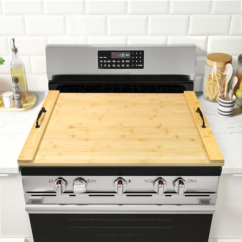 GASHELL Noodle Board Wood Stovetop Cover with Handles for Electric/Gas Stove Top(Bamboo) - Image 1