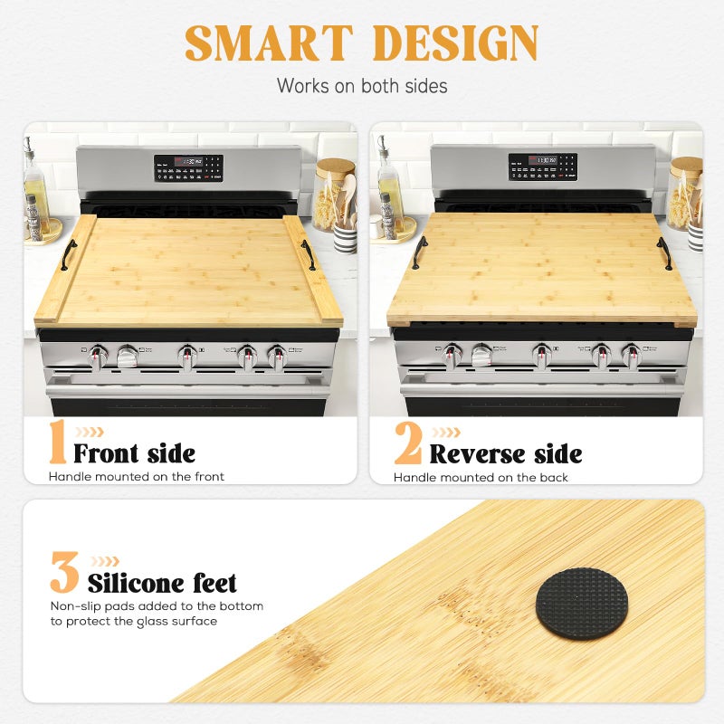 GASHELL Noodle Board Wood Stovetop Cover with Handles for Electric/Gas Stove Top(Bamboo) - Image 5